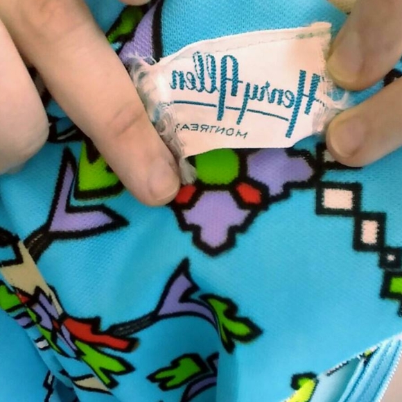 60's Cheongsam Turquoise Aztec Designer Dress - Picture 7 of 9